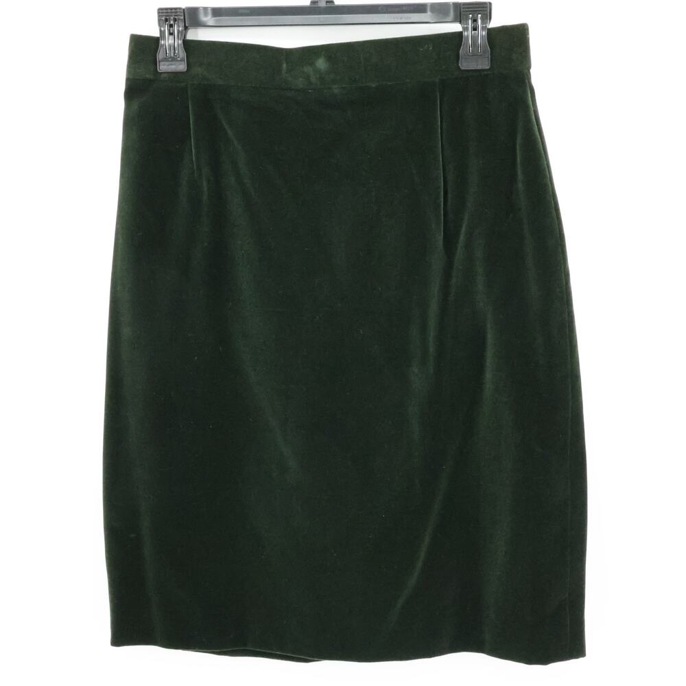 Louis Feraud Skirt Womens 10 Dark Green Velvet Cotton Back Zip Lined Pencil Vtg